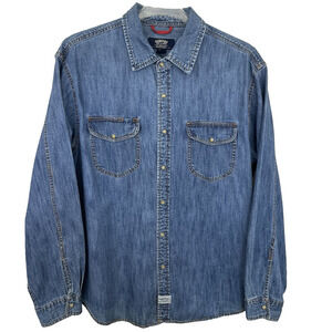 Levi's Strauss Signature Denim Shirt Mens XL Blue Pearl Snap Western Cowboy Y2K